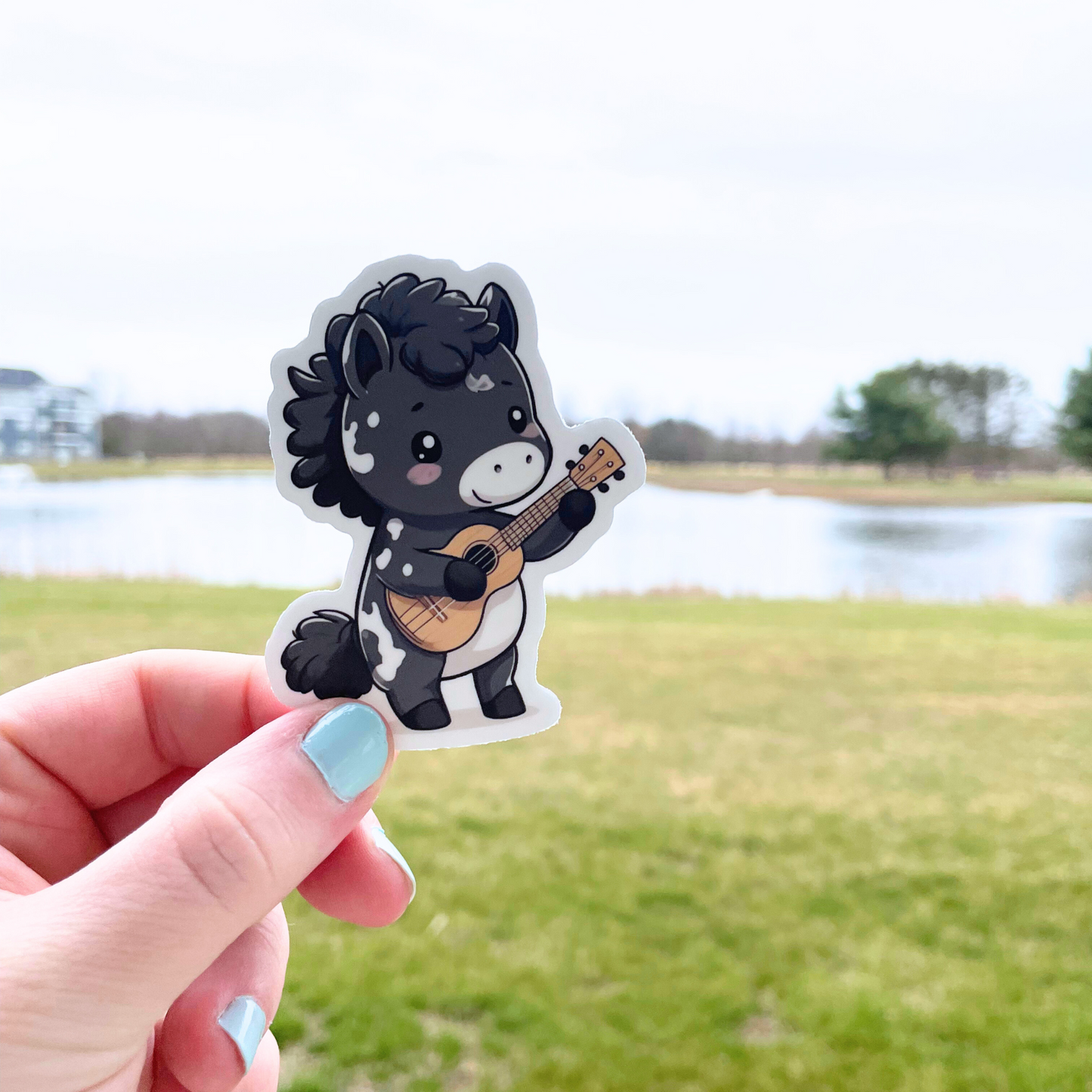 Ukulele Black Paint Horse Sticker
