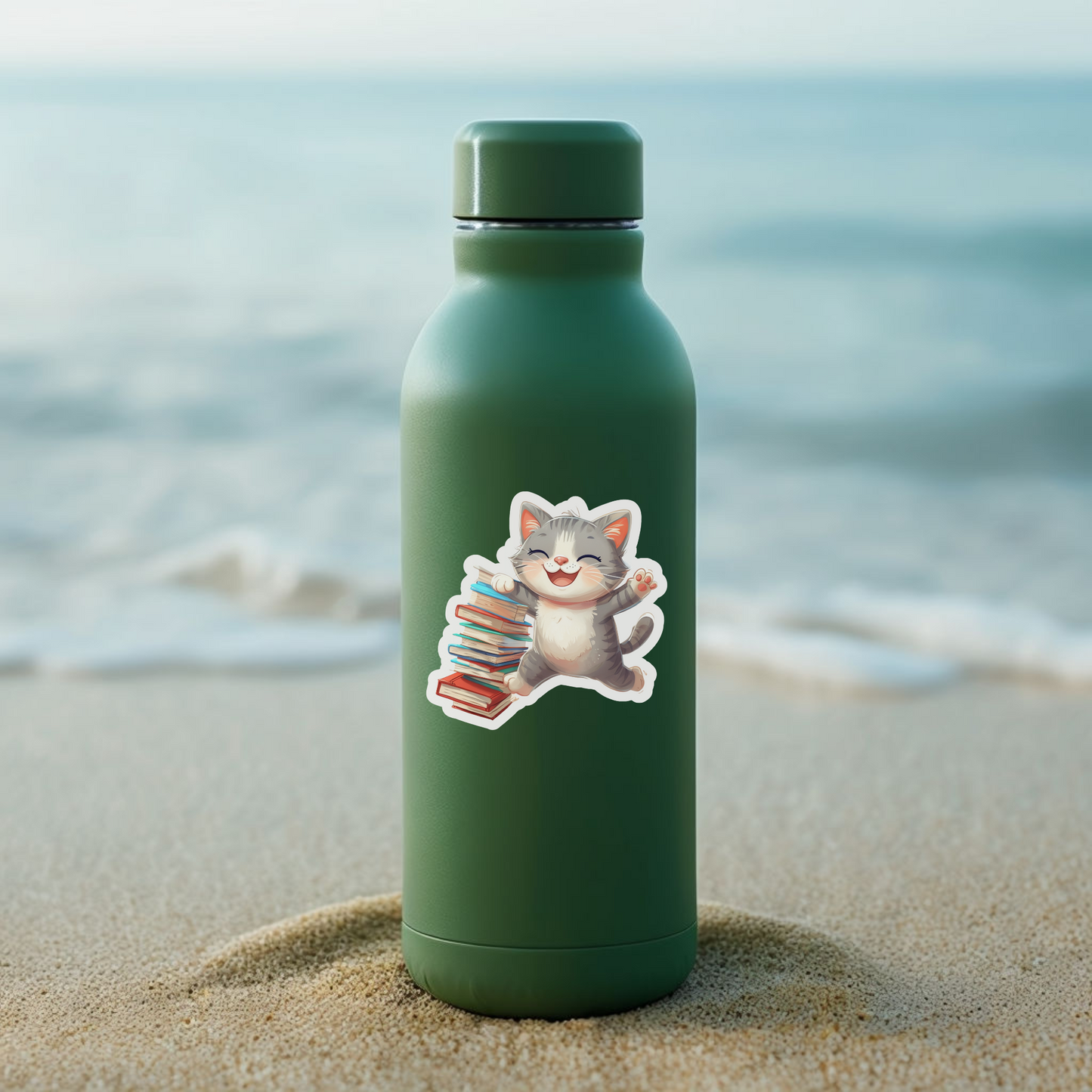 Cat with books sticker