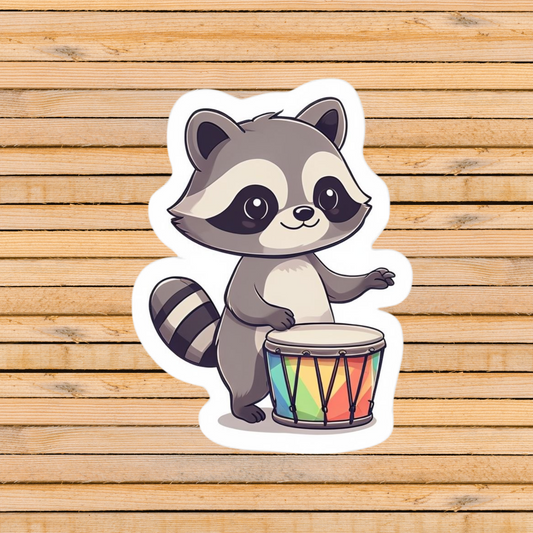 Raccoon Drumming Sticker